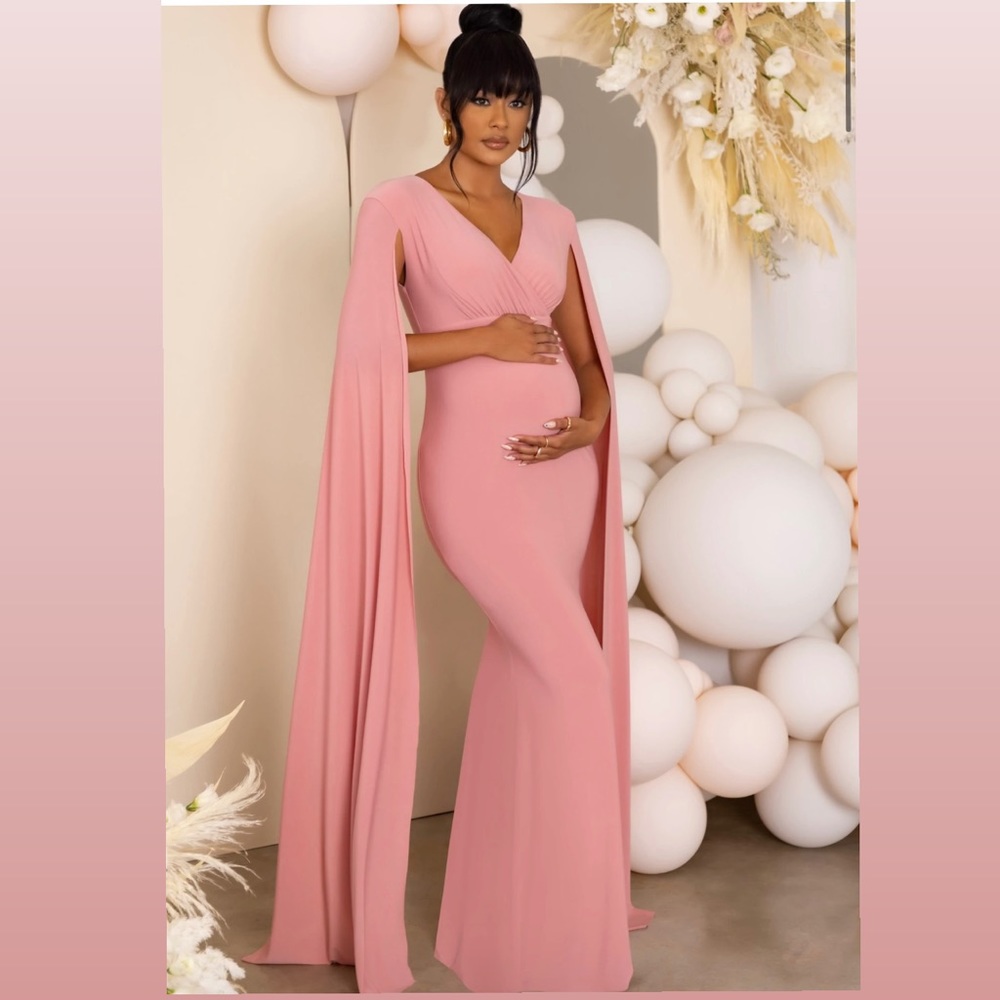Club London sold out anticipation maternity cape maxi dress pink 6 baby shower